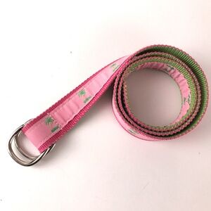 Pink with Neon Green Palm Tree Belt by Leather Man Ltd. Essex CT Made USA Size S